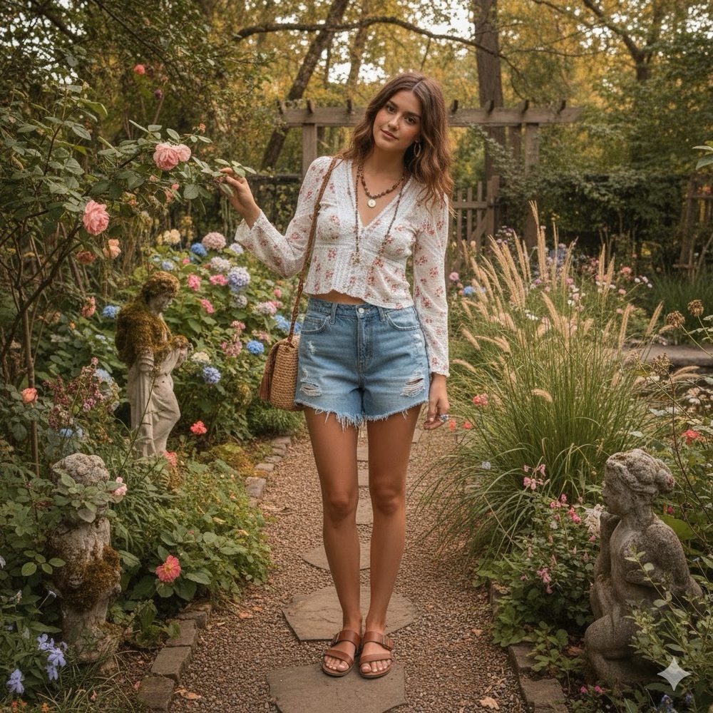 FREE PEOPLE kika printed White and Pink Floral Lace Blouse